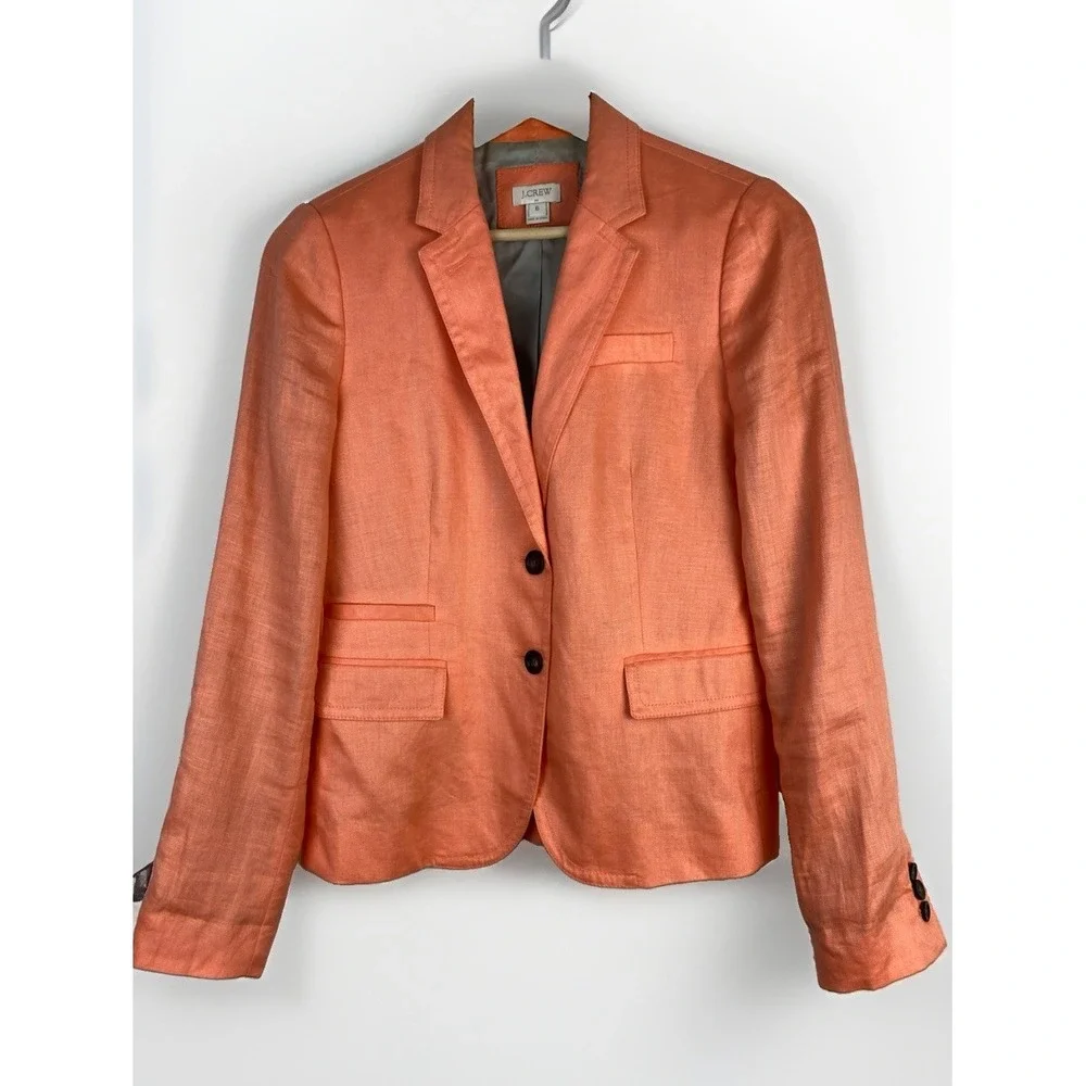 J. Crew Women's 6 Peach Lined 100% Linen 2 Button Blazer Jacket